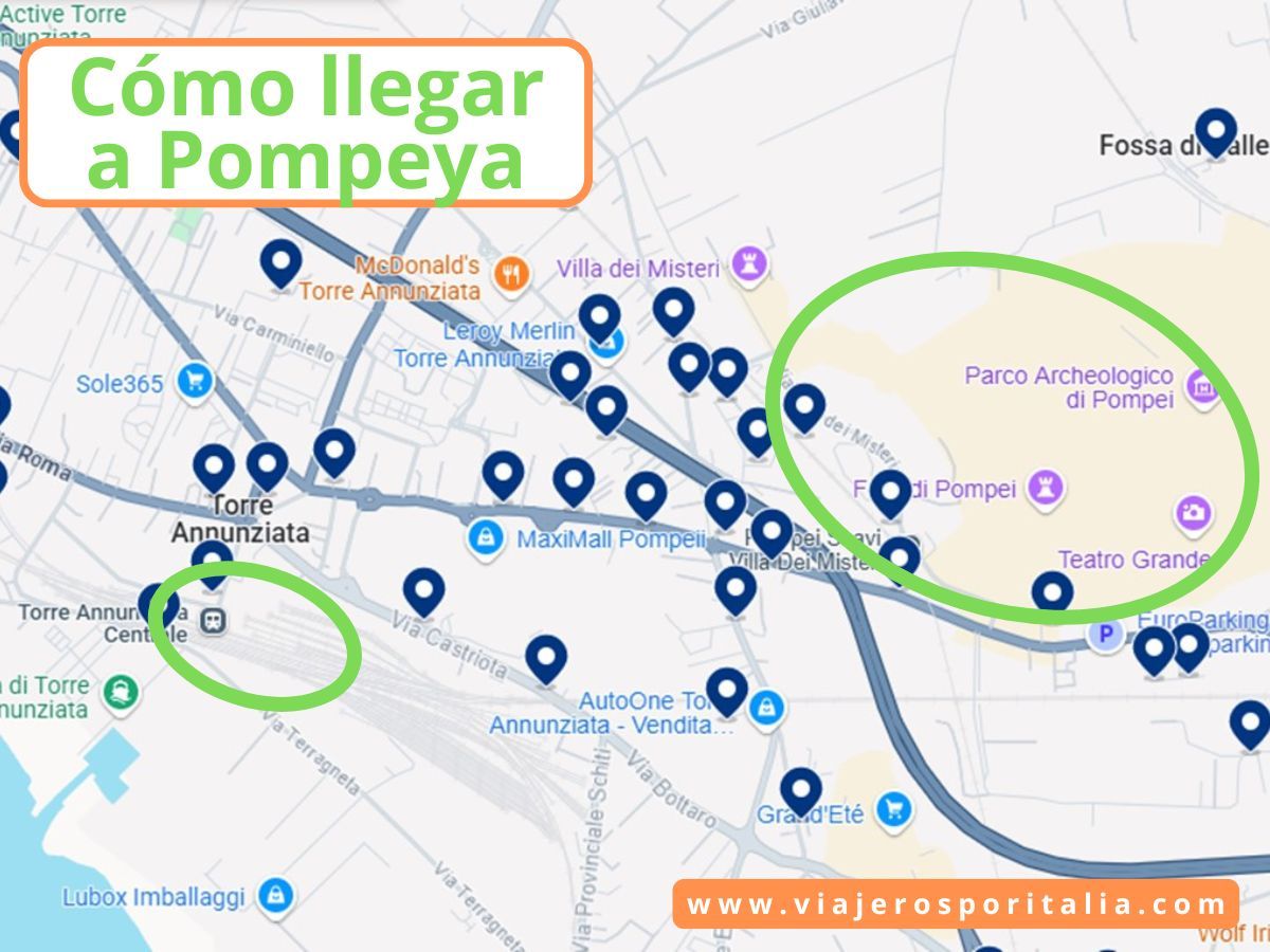 Como llegar a Pompeya en tren, coche, autobús, avión o excursión
